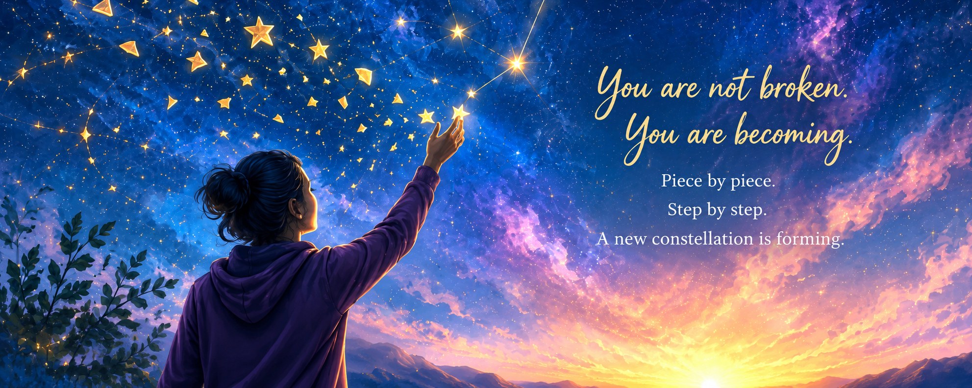 You are not broken. You are becoming. Piece by piece. Step by step. A new constellation is forming.